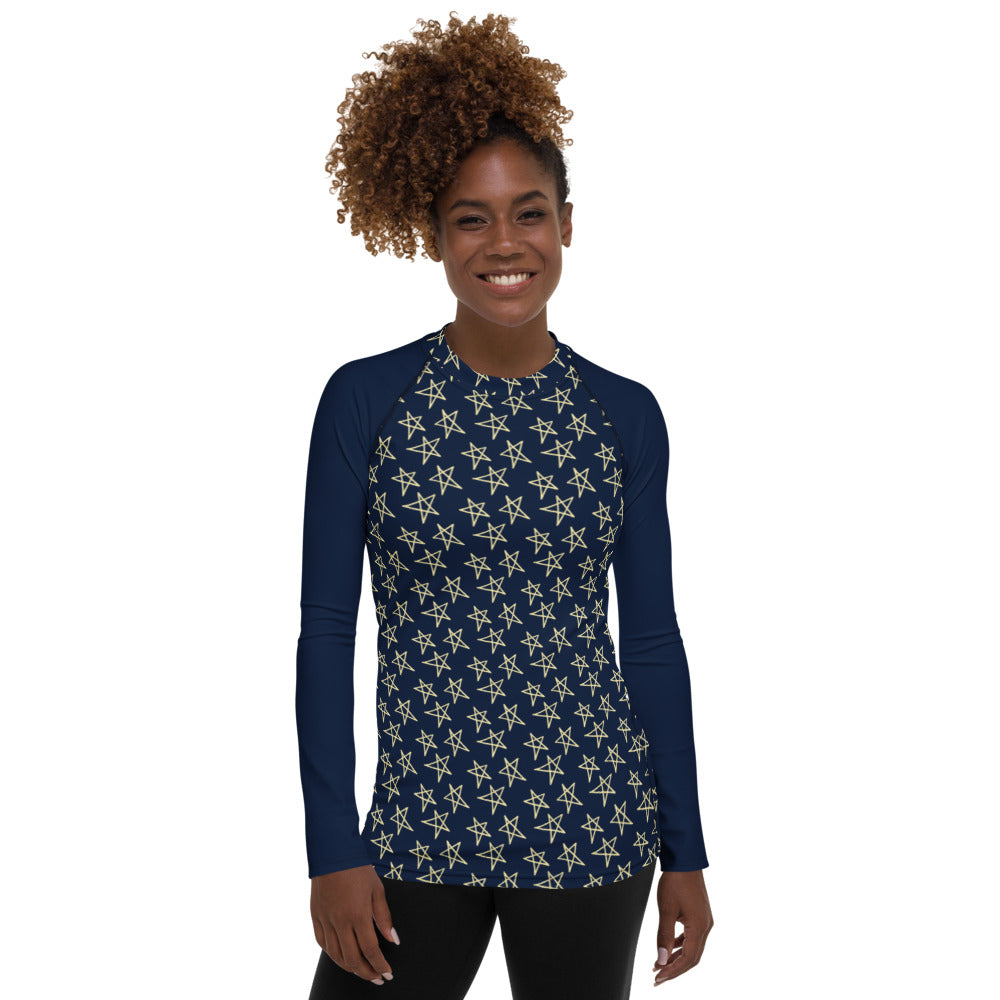 Navy Sketched Stars Women's Rash Guard *