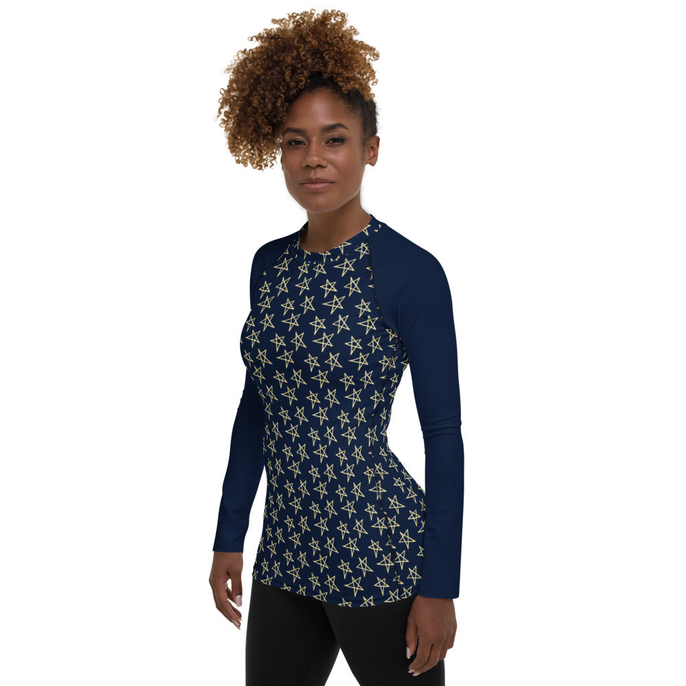 Navy Sketched Stars Women's Rash Guard *