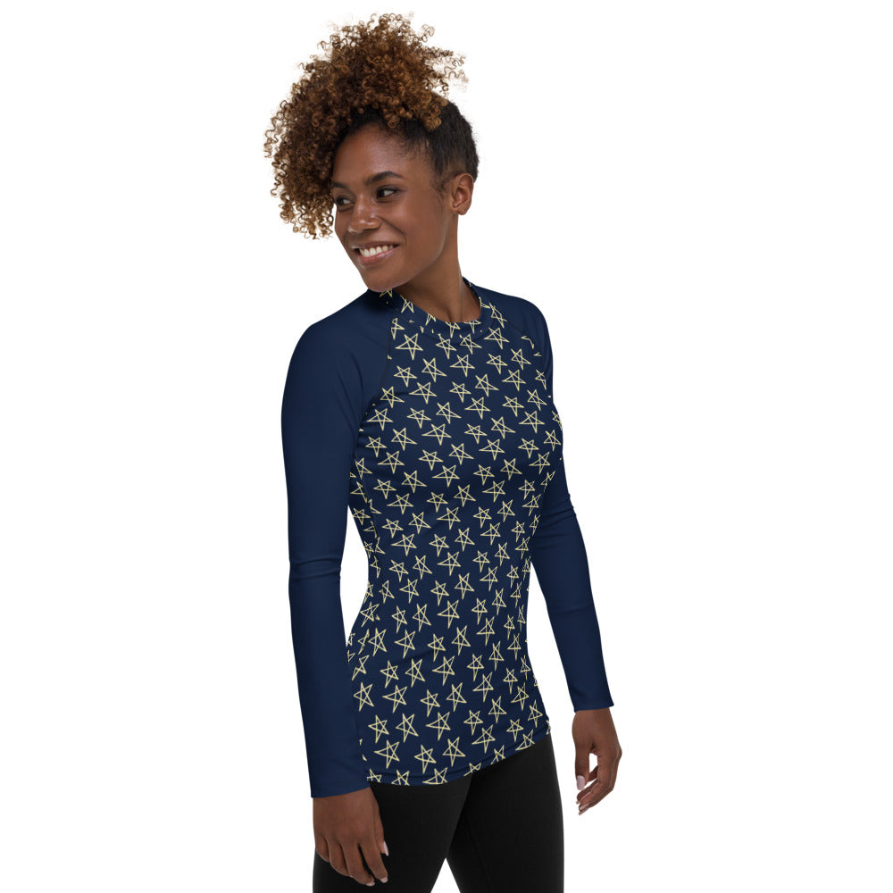 Navy Sketched Stars Women's Rash Guard *